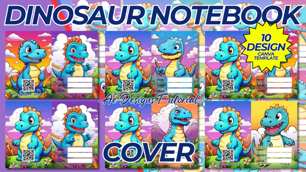 DINOSAUR NOTEBOOK COVER TEMPLATE 10 TO 100 DESIGN