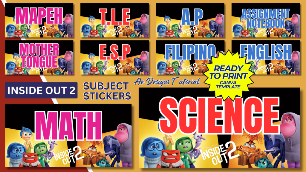 INSIDE OUT 2 SUBJECT NAME STICKERS ( CANVA TEMPLATE ) PREMIUM