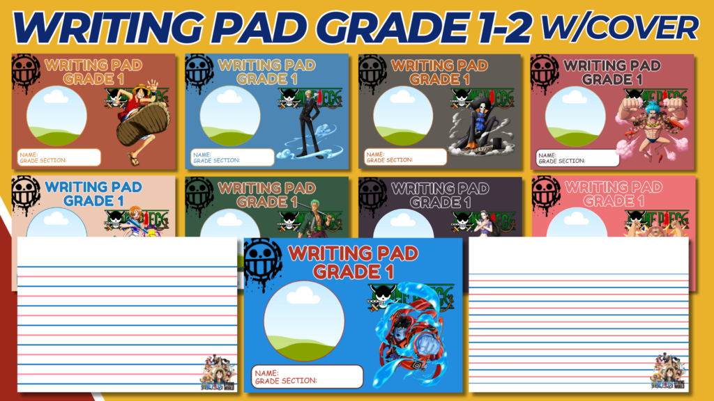 ONE PIECE WRITING PAD GRADE 1-2 COVER W/LINES TEMPLATE