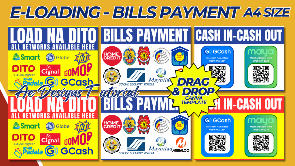 E-LOADING BILLS PAYMENT CASH IN CASH OUT TEMPLATE (A4 SIZE)