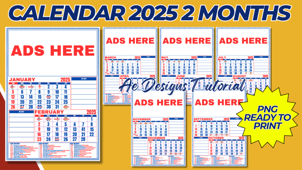 CALENDAR 2025 2 MONTHS A4 SIZE PNG READY TO PRINT