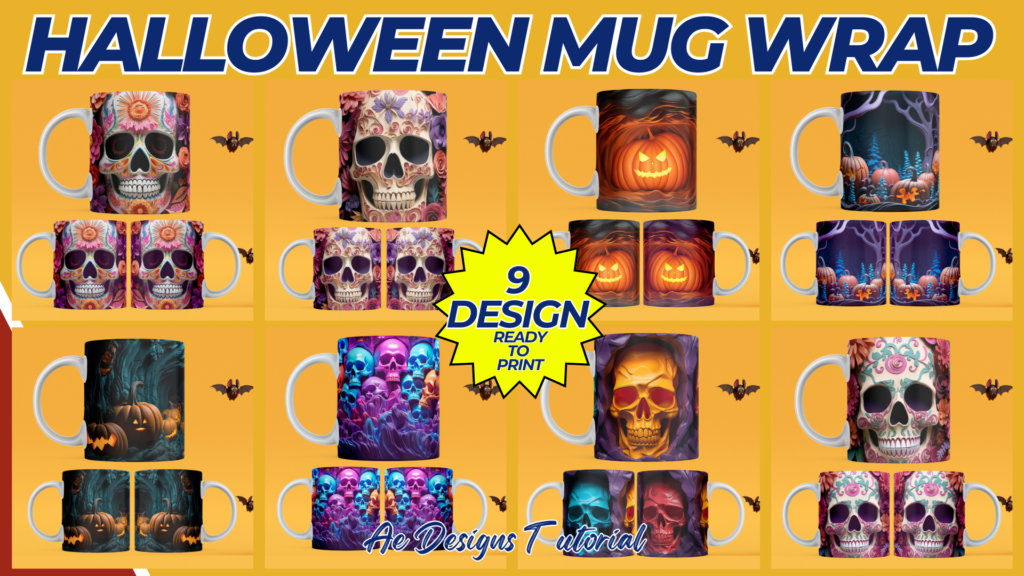 HALLOWEEN MUG WRAP DESIGN WITH MOCKUP