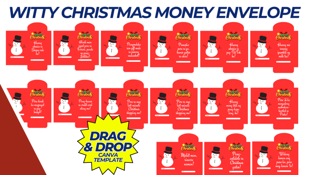 WITTY CHRISTMAS MONEY ENVELOPES TEMPLATE (15 DESIGNS)