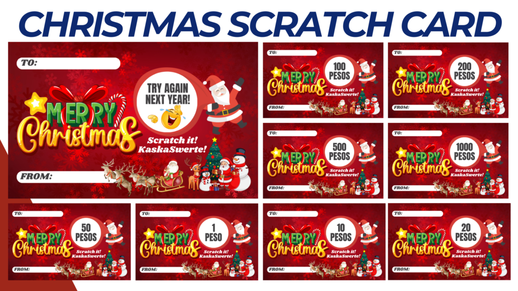 CHRISTMAS SCRATCH CARD 1 PESO TO 1000 PESOS ATM SIZE TEMPLATE