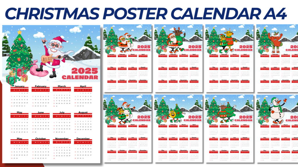 CHRISTMAS POSTER CALENDAR 2025 WITH MOCKUP (A4 SIZE)