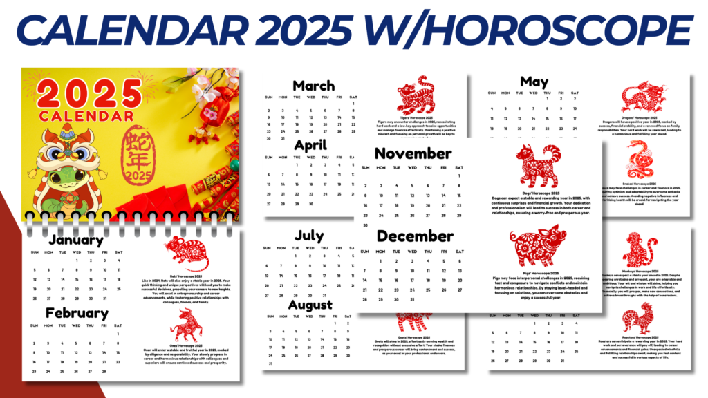 CALENDAR 2025 WITH HOROSCOPE LANDSCAPE A4 SIZE TEMPLATE