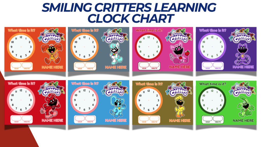 SMILING CRITTERS LEARNING CLOCK CHART 8 DESIGNS TEMPLATE